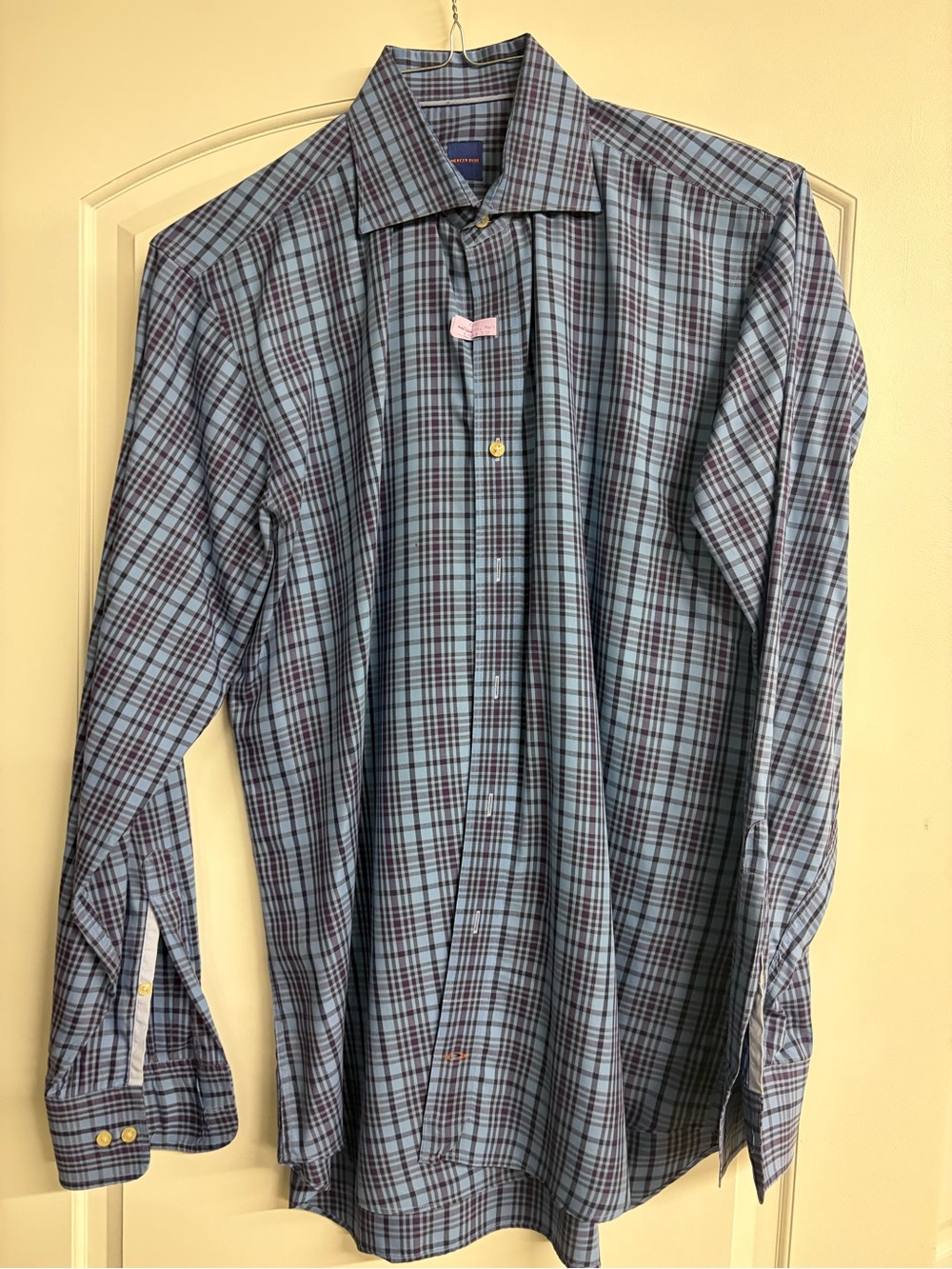 Mercer Blue Men's Blue Plaid Long-Sleeve Button-Down Shirt 15.5 x 34/35